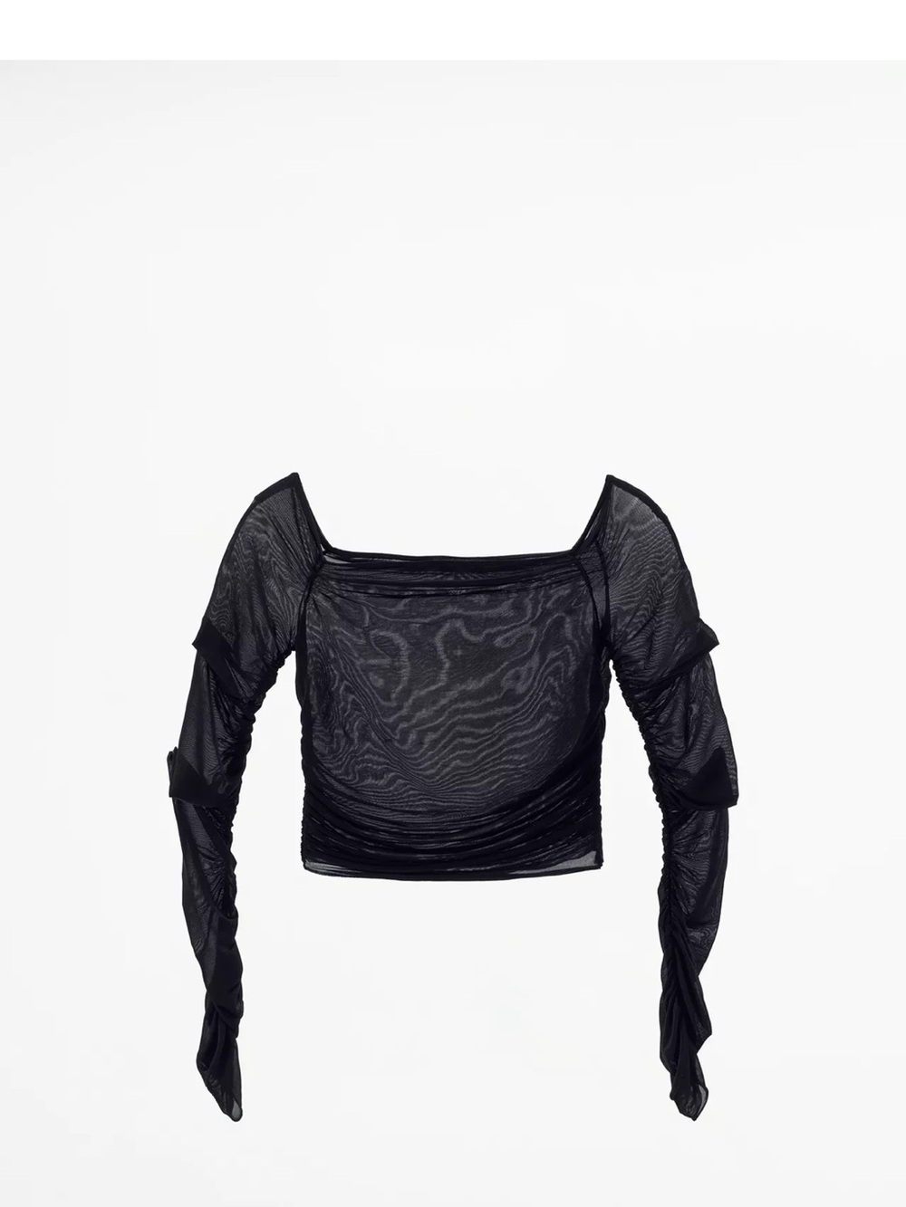 Zara Black Sheer Ruched Square-Neck Crop Top